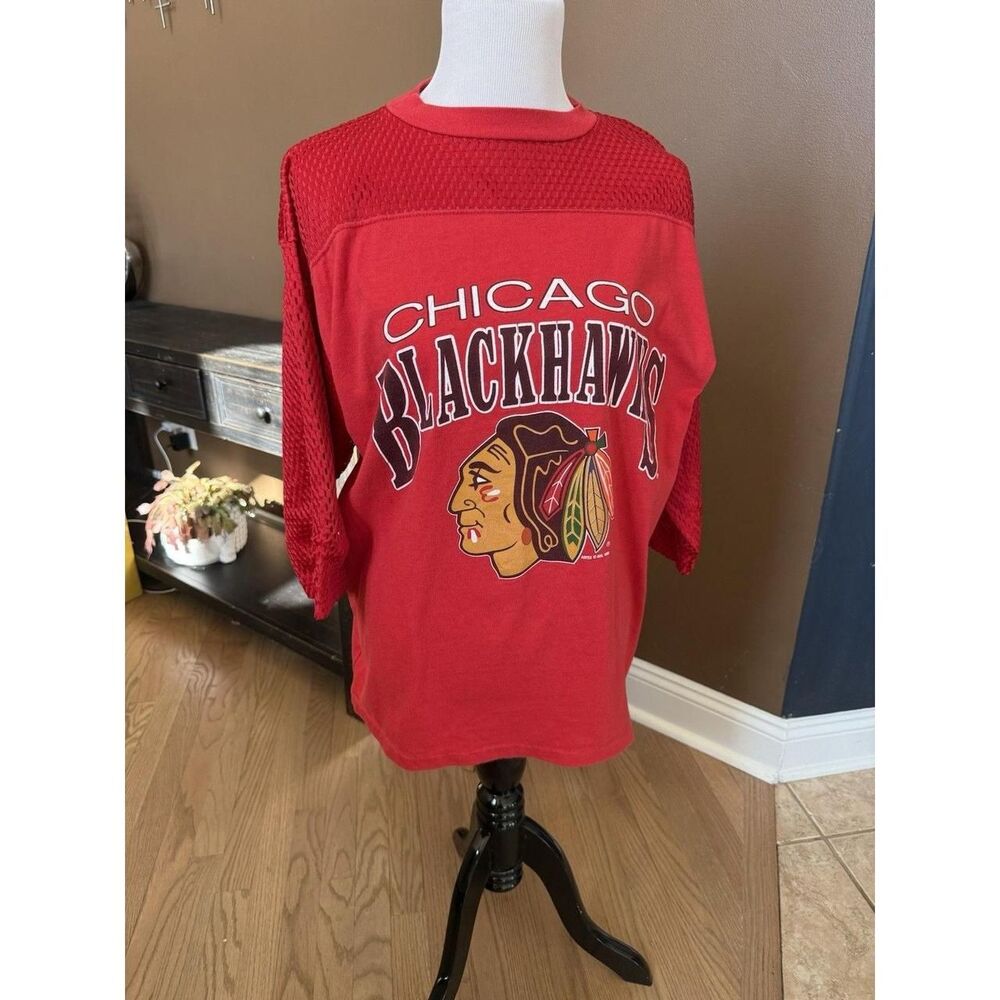 Vintage Jostens Chicago Blackhawks Shirt with mesh sleeves